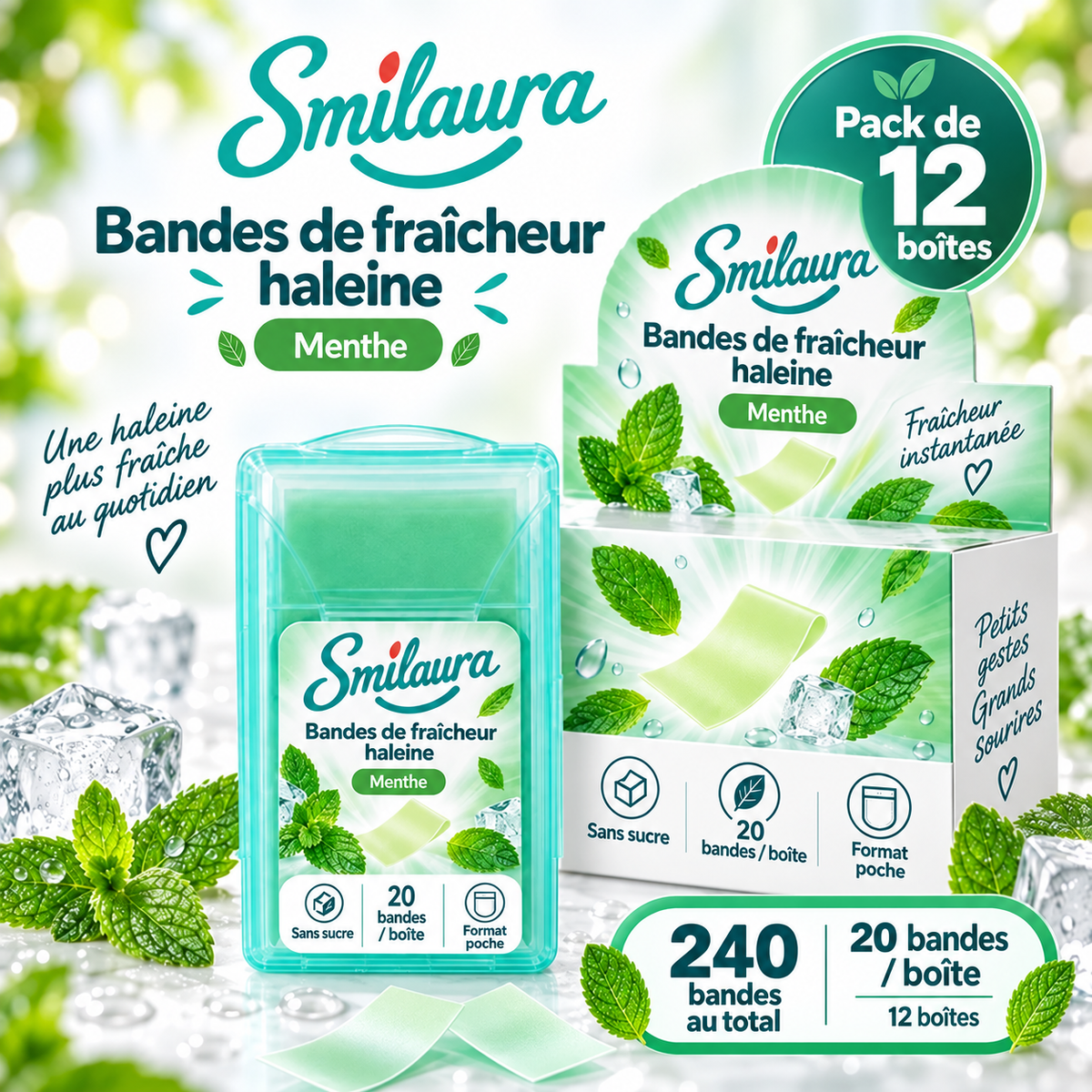 Smilaura Bandes - (Bandes de fraîcheur haleine) - Pack de 12
