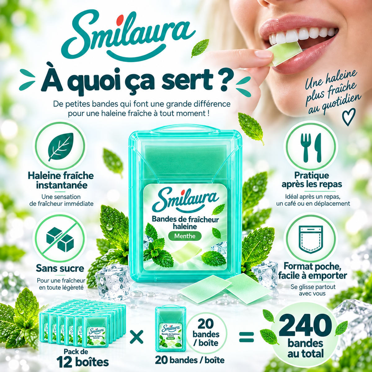 Smilaura Bandes - (Bandes de fraîcheur haleine) - Pack de 12
