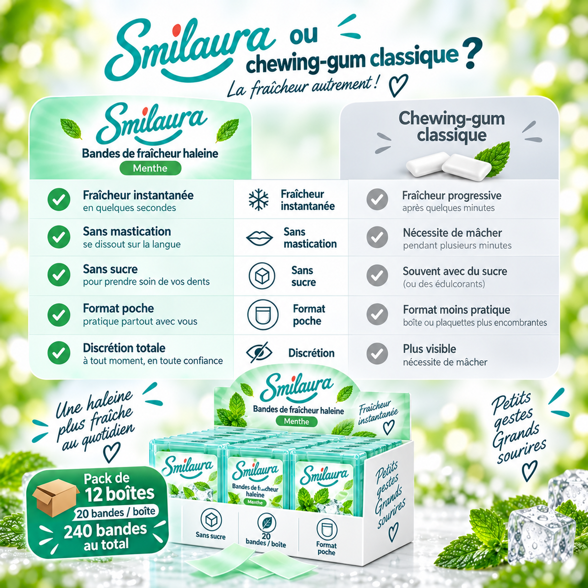 Smilaura Bandes - (Bandes de fraîcheur haleine) - Pack de 12