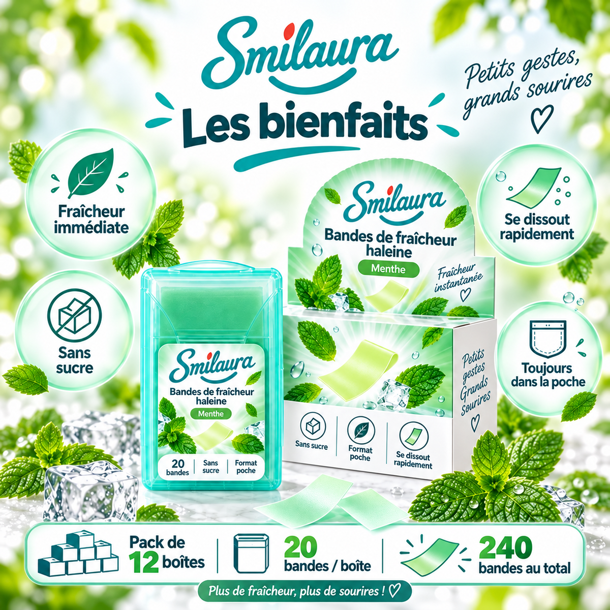 Smilaura Bandes - (Bandes de fraîcheur haleine) - Pack de 12