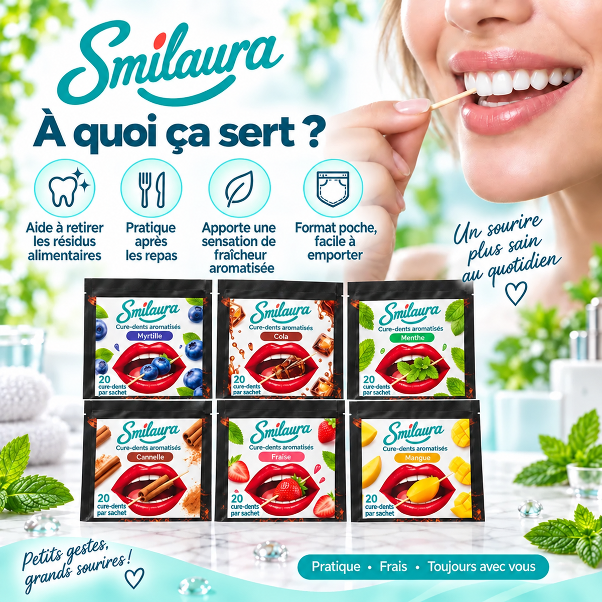 Smilaura Cure - (Cure-dents aromatisés) - Pack de 25