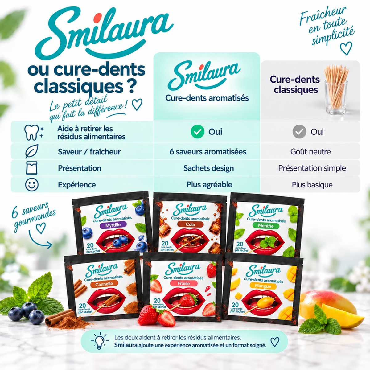 Smilaura Cure - (Cure-dents aromatisés) - Pack de 25