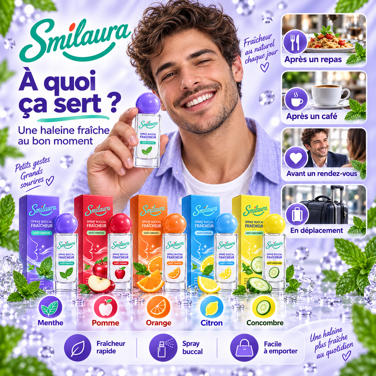 Smilaura Spray - (Spray buccal fraîcheur - 5 saveurs)