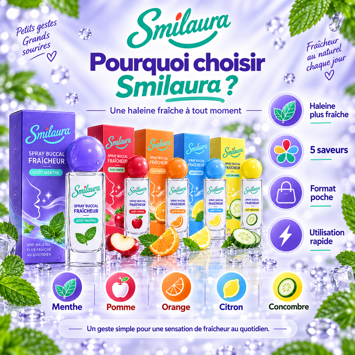 Smilaura Spray - (Spray buccal fraîcheur - 5 saveurs)