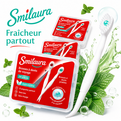 Boîte de 20 brosses à dents de voyage jetables Smilaura, goût menthe