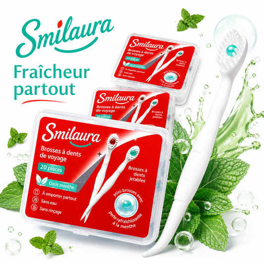 Boîte de 20 brosses à dents de voyage jetables Smilaura, goût menthe