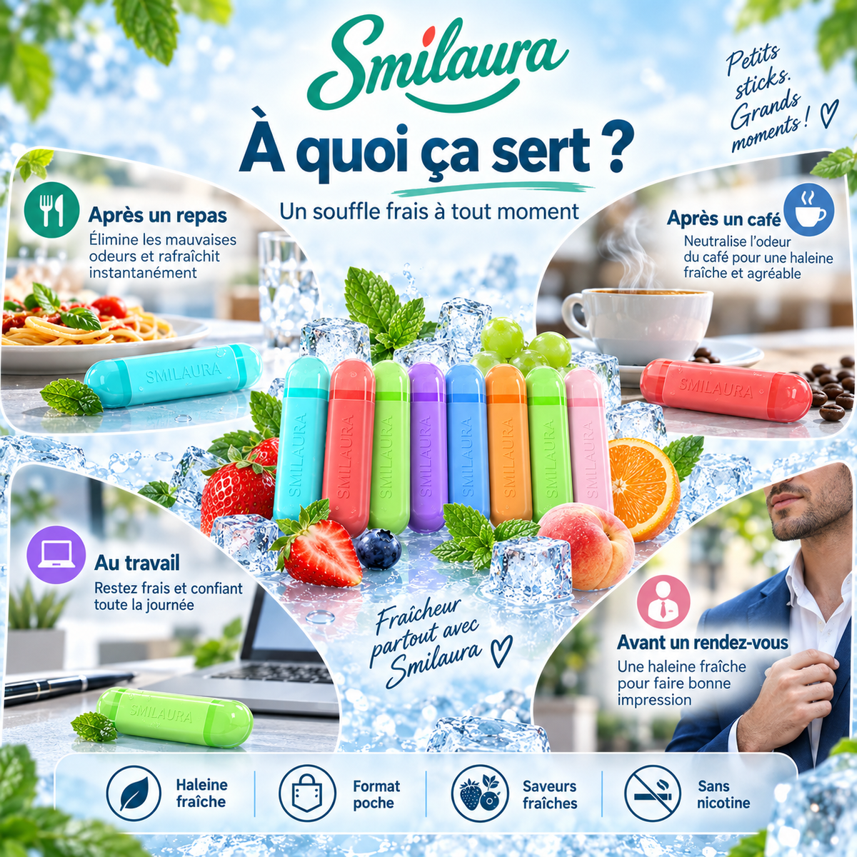 Smilaura Sticks - (Inhalateur buccal aromatique pour haleine fraîche)
