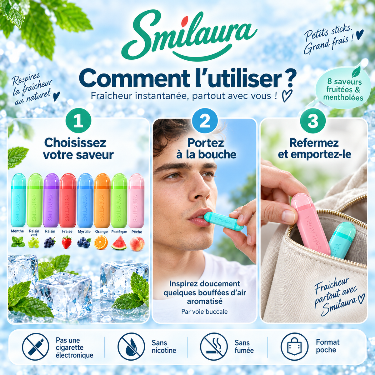 Smilaura Sticks - (Inhalateur buccal aromatique pour haleine fraîche)